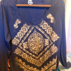 Plus Size Long Sleeve Navy T-shirt